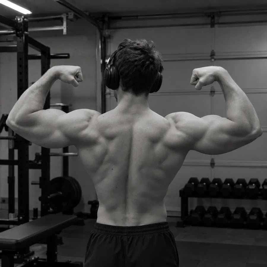 Captain Workout member showing his back development
