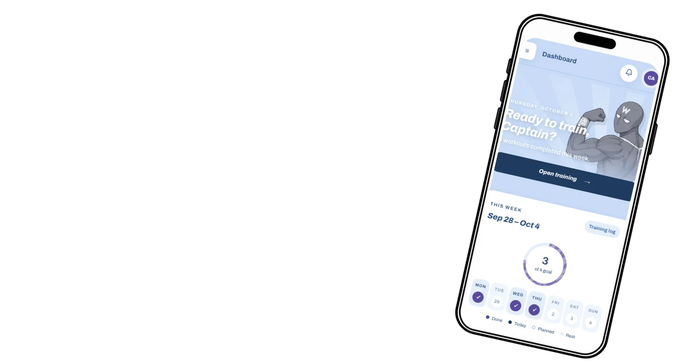 The Captain Workout member dashboard on a phone