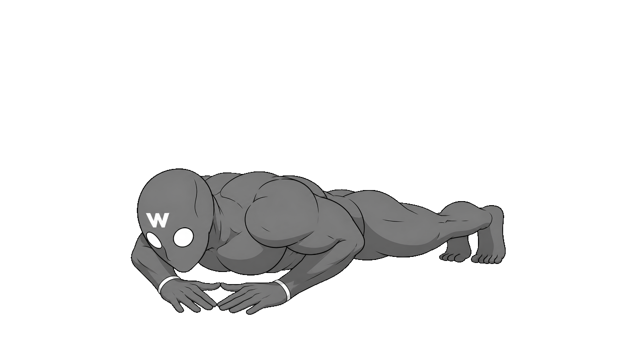 Captain Workout mascot doing push-ups