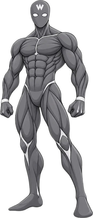 The Captain standing, showing an aesthetic physique: broad shoulders, a tight waist, visible abs and balanced legs