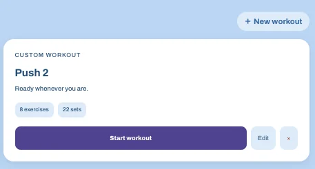 A saved custom workout ready to start.