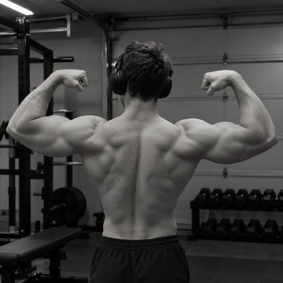 Captain Workout member showing his back development