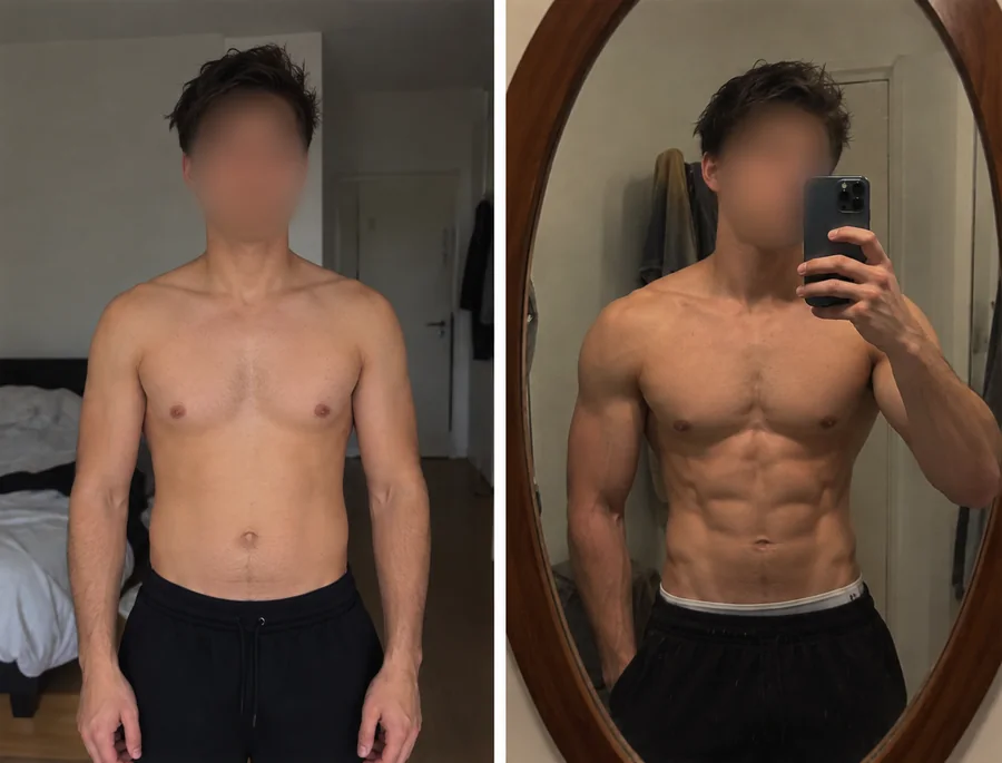 Hero Project member before and after, from soft to visible abs