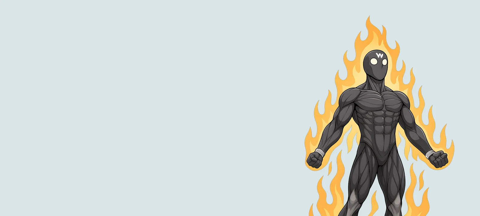 The Captain standing in flames, ready to train