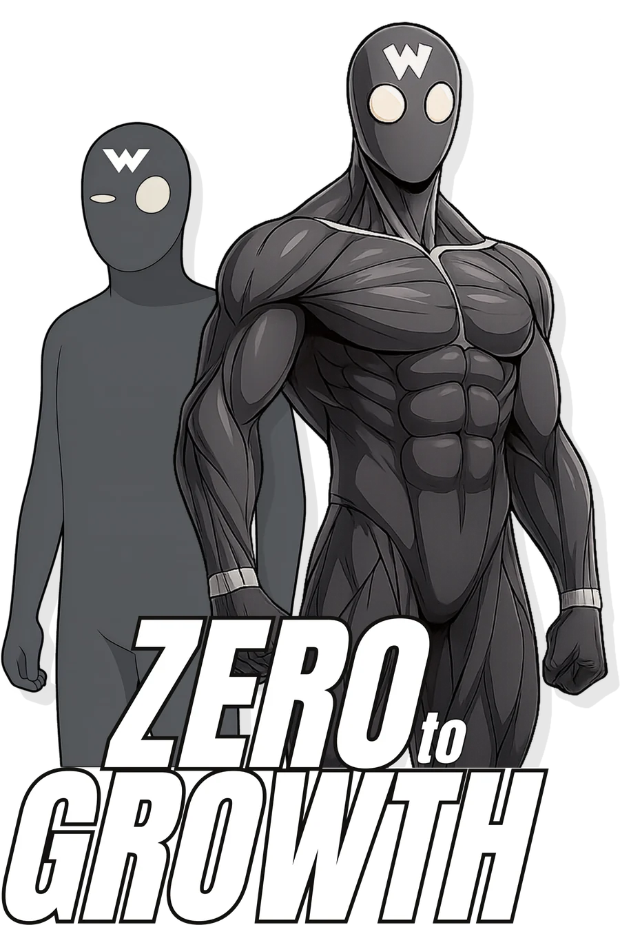 Zero To Growth: the Captain at the start, slim and untrained, next to the Captain after growing, broad and muscular